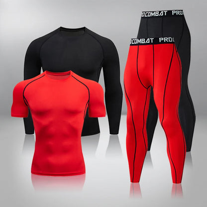Gym Tight Training Clothing Workout Jogging Sports Set Fitness Men's Compression Thermal Underwear Top Trousers Sportswear