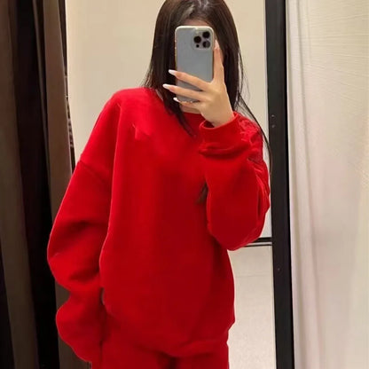 Women Hoodie Pullover Round Neck Top Cotton Comfortable Solid Color Round Neck Pullover Long Sleeve Sports Hoodie Casual Unisex