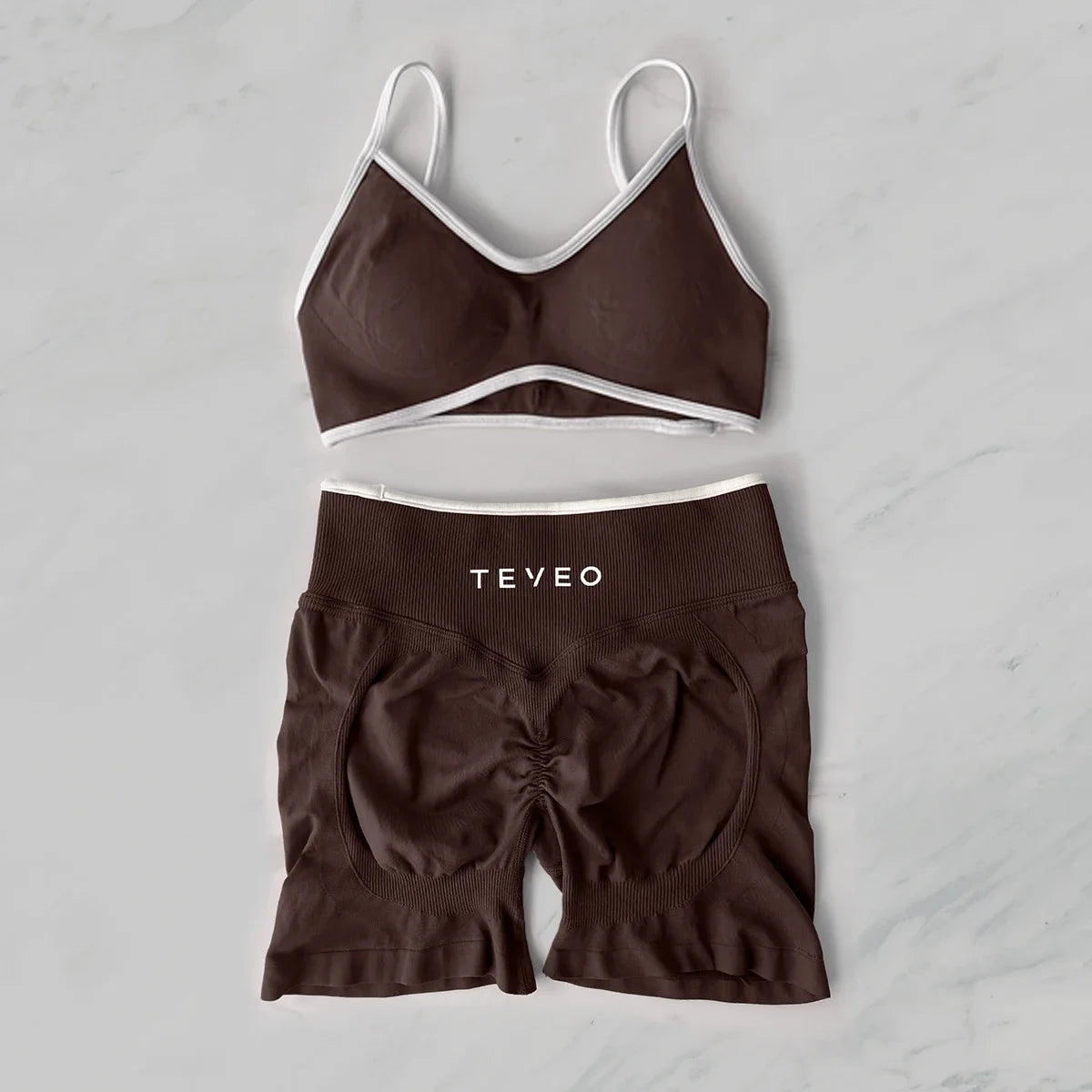 TEVEO Yoga Set 2 Pieces Gym Set Woman Shorts set Workout Clothes Bra set Seamless Scrunch Shorts Yoga Set