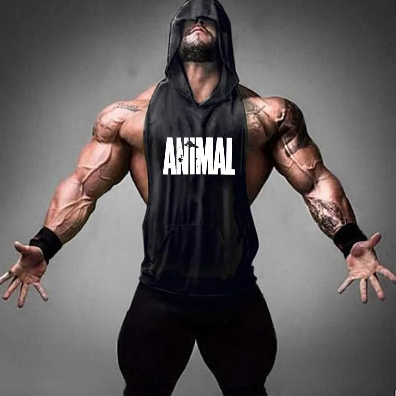 New Men Bodybuilding Cotton Tank top Gyms Fitness Hooded Vest Sleeveless Shirt Summer Casual Fashion Workout Brand Clothing