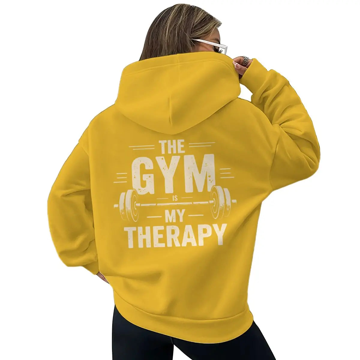 The Gym My Therapy Graphic Hoodie Men Women Kangaroo Pocket Pullover Long Sleeve Vintage Dumbbell Casual Fitness Hoodies