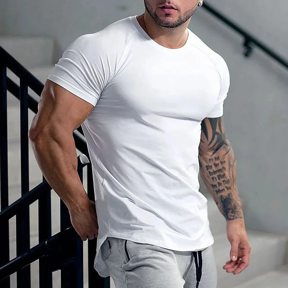 Men Tshirt Short Sleeve Slim Fit Muscle Bodybuilding Shirts Men Gym Fitness Workout Tee Shirt