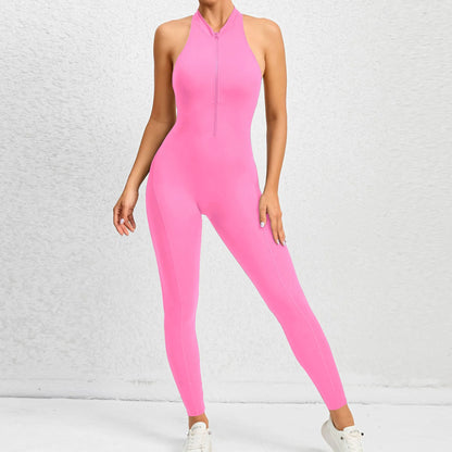 Yoga Women's Padded Workout Suit One-Piece Jumpsuit Workout Set Sports Fitness Overalls Gym Clothing Zipper Long Short 2025 New