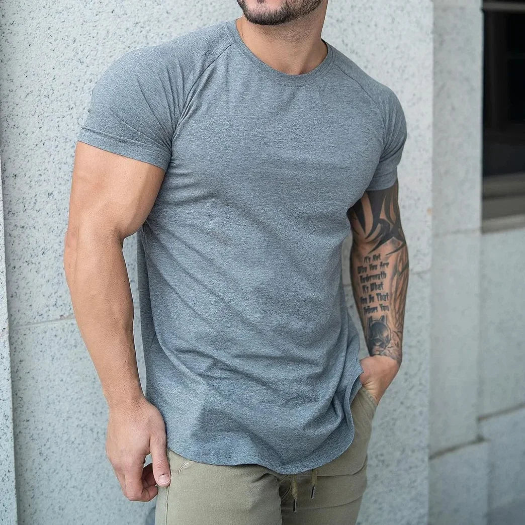 Men Tshirt Short Sleeve Slim Fit Muscle Bodybuilding Shirts Men Gym Fitness Workout Tee Shirt