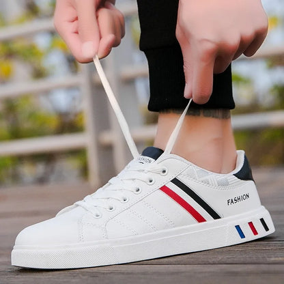 Men Korean Trend Fashion Lace Up All-match PU Leather Casual Comfortable Walking Board Shoes Chaussure Blanche
