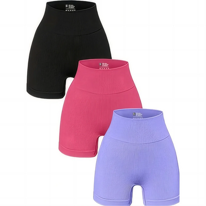 Women Yoga Shorts3 Piece Workout Athletic Seamless High Wasit Gym Leggings