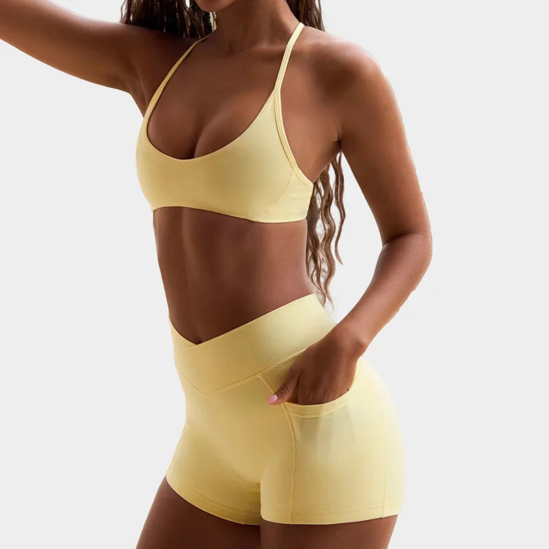 High Elastic Gym Sets Woman Sportswear Yoga Shorts Sport Bra Top Blue White Black Female Clothing Tennis Tracksuit Running 2025