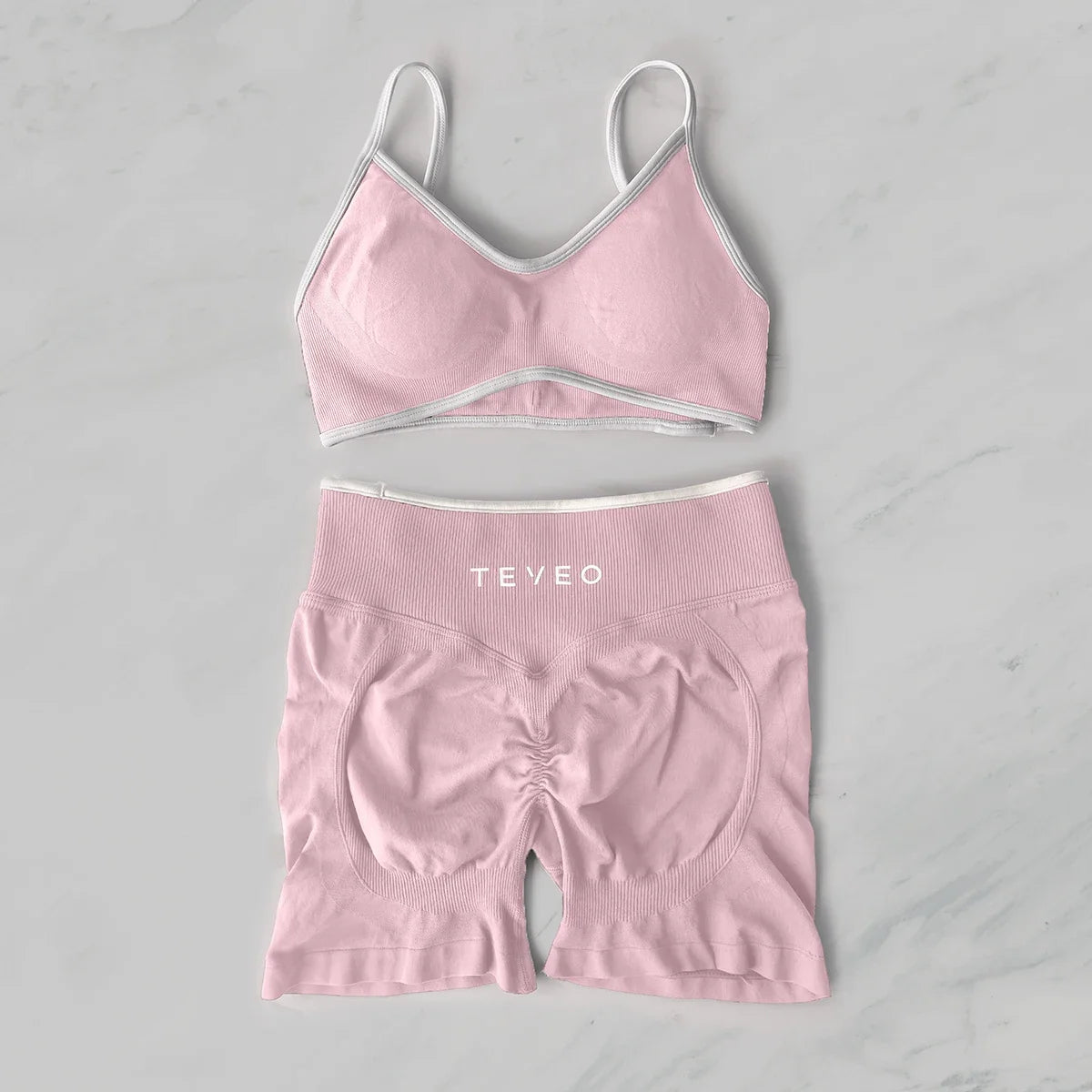 TEVEO Yoga Set 2 Pieces Gym Set Woman Shorts set Workout Clothes Bra set Seamless Scrunch Shorts Yoga Set