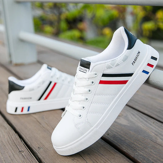 Men Korean Trend Fashion Lace Up All-match PU Leather Casual Comfortable Walking Board Shoes Chaussure Blanche