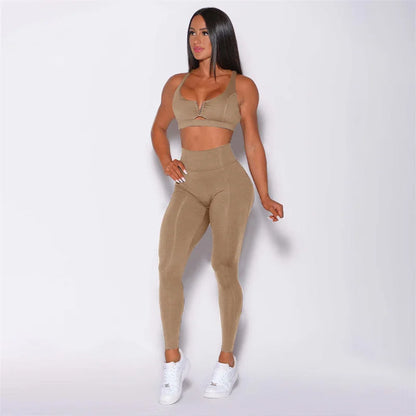 SVEIC Yoga Set Two piece Hollow Sports Bra Cross Back High Waist Leggings Fitness Workout Women's Tracksuit Gym Outfits Clothing