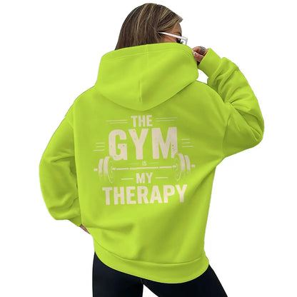 The Gym My Therapy Graphic Hoodie Men Women Kangaroo Pocket Pullover Long Sleeve Vintage Dumbbell Casual Fitness Hoodies