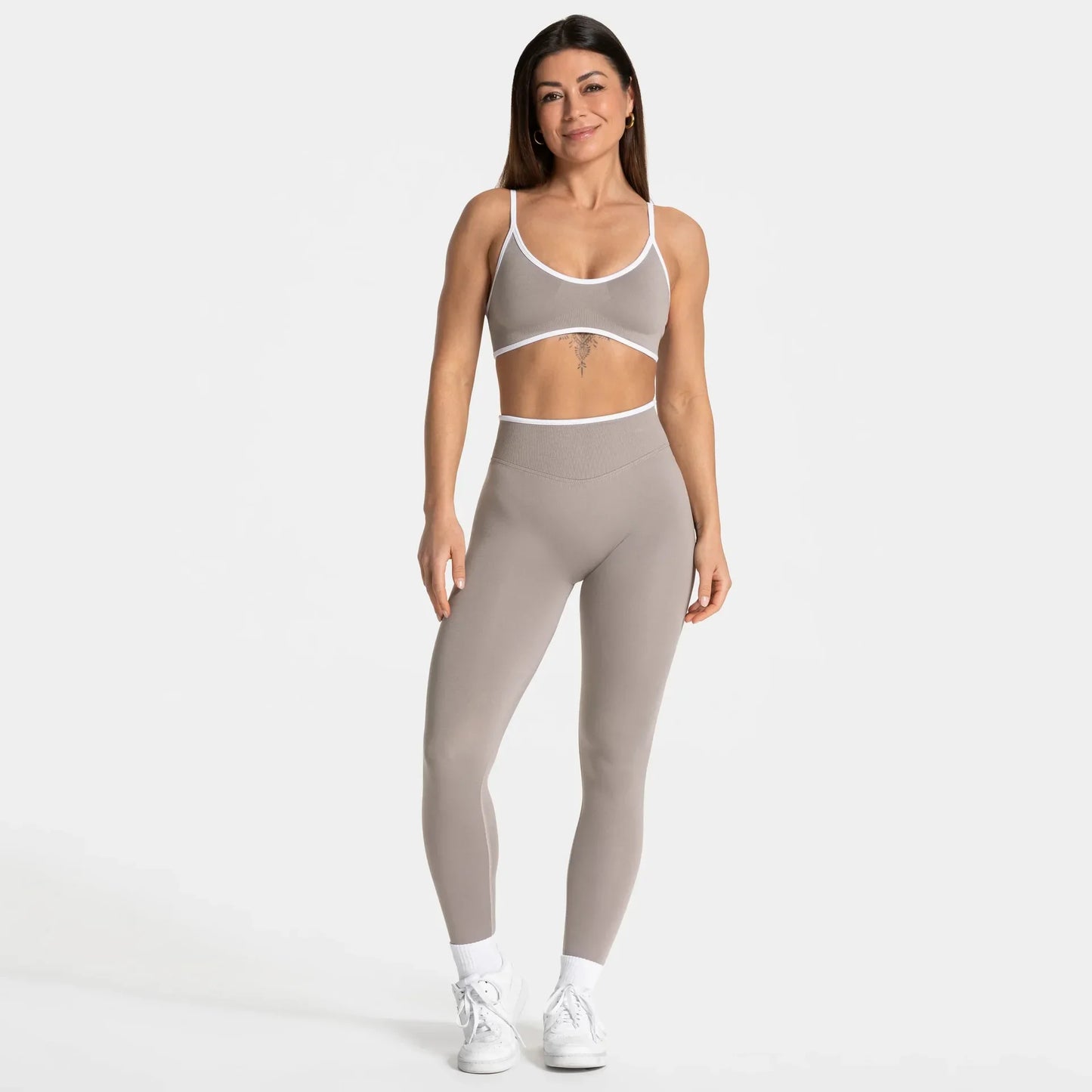 TEVEO 2 Pcs Women's Gym Set Seamless Scrunch Leggings Workout Bra Set Yoga Fitness Clothing Combo