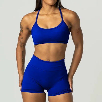 2PCS Dimpact Cross Yoga Set Sports Bra Shorts Workout Legging Outfit Seamless Fitness Women Gym Clothes XP389