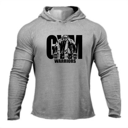 Mens Hooded Running T-shirts Spring Cotton Fitness Long Sleeve Hoodies Gym Warriors Workout Clothing Sports Muscle Shirt