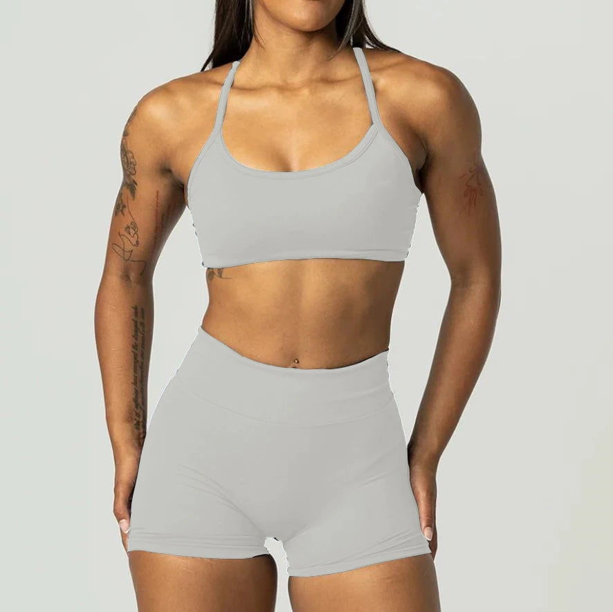 2PCS Dimpact Cross Yoga Set Sports Bra Shorts Workout Legging Outfit Seamless Fitness Women Gym Clothes XP389