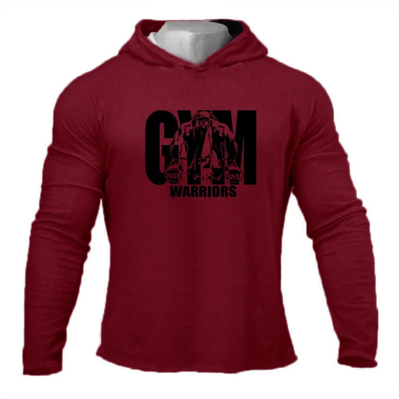 Mens Hooded Running T-shirts Spring Cotton Fitness Long Sleeve Hoodies Gym Warriors Workout Clothing Sports Muscle Shirt