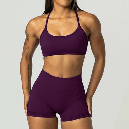 2PCS Dimpact Cross Yoga Set Sports Bra Shorts Workout Legging Outfit Seamless Fitness Women Gym Clothes XP389