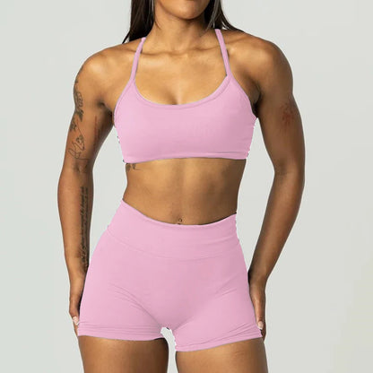 2PCS Dimpact Cross Yoga Set Sports Bra Shorts Workout Legging Outfit Seamless Fitness Women Gym Clothes XP389