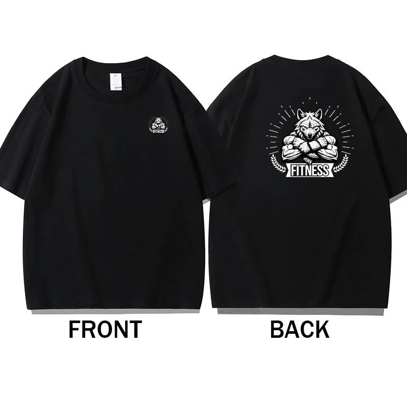 Men's Gym Fitness T-Shirt Summer 100% Cotton T-shirt Barbell Printing Short Sleeves Oversized Running Bodybuilding Sports Wear