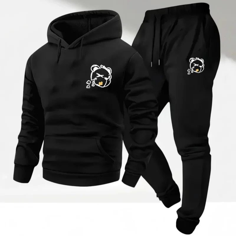 2pcs Men's Set Autumn Hoodies Pants Plus Size Fashion Sportswear Suit Casual Running Fitness Tops Sweatpants Clothing 110-180KG