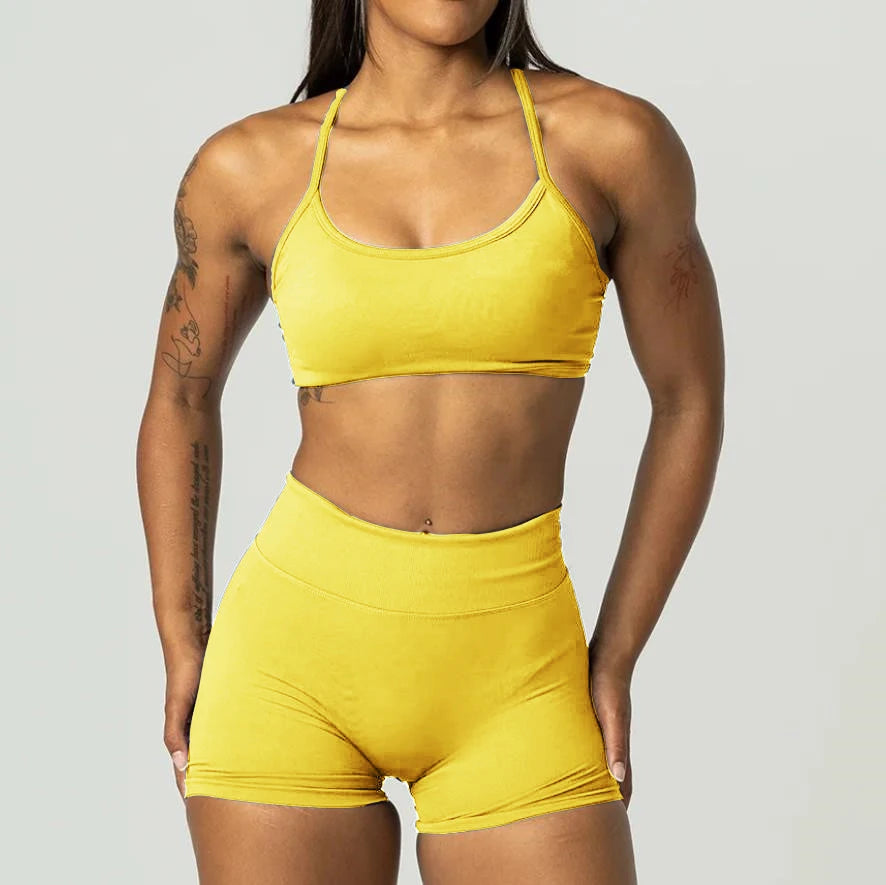 2PCS Dimpact Cross Yoga Set Sports Bra Shorts Workout Legging Outfit Seamless Fitness Women Gym Clothes XP389