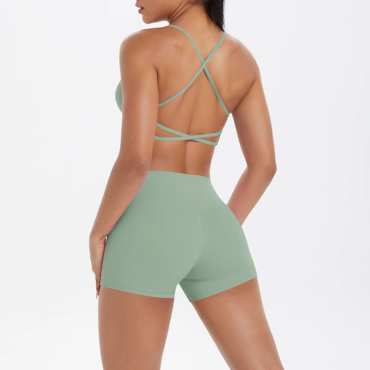 2PCS Yoga Clothes  Halter Yoga Top Set Fitness Gym Suit Crossover Back Sports Underwear Workout Gym Shorts Fitness High Waist