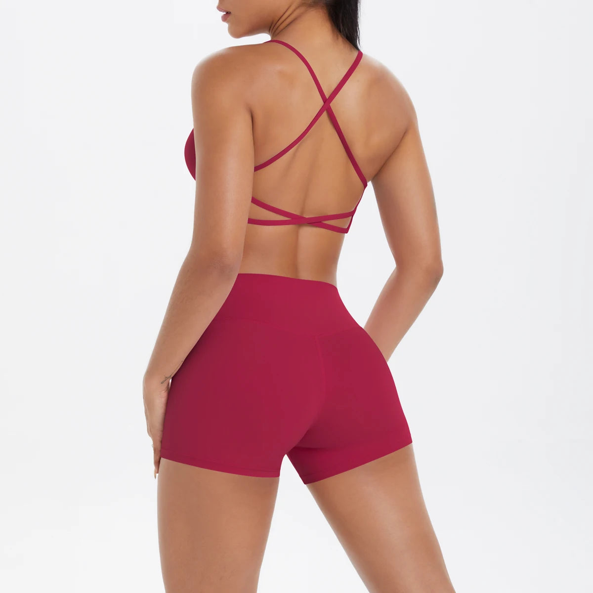 2PCS Yoga Clothes  Halter Yoga Top Set Fitness Gym Suit Crossover Back Sports Underwear Workout Gym Shorts Fitness High Waist