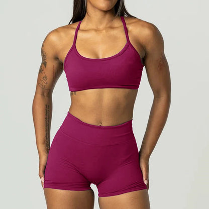 2PCS Dimpact Cross Yoga Set Sports Bra Shorts Workout Legging Outfit Seamless Fitness Women Gym Clothes XP389