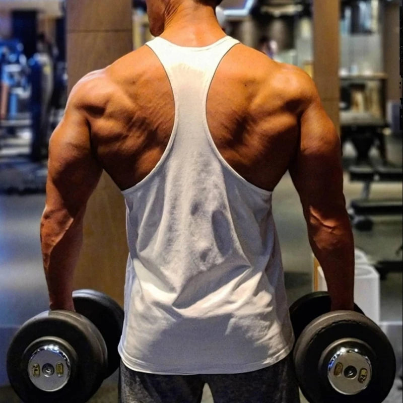 Gym Men's Stringer Muscle Vest – I-Back Bodybuilding Tank Top, 2025 Sleeveless Cotton Undershirt Fitness Training Wear