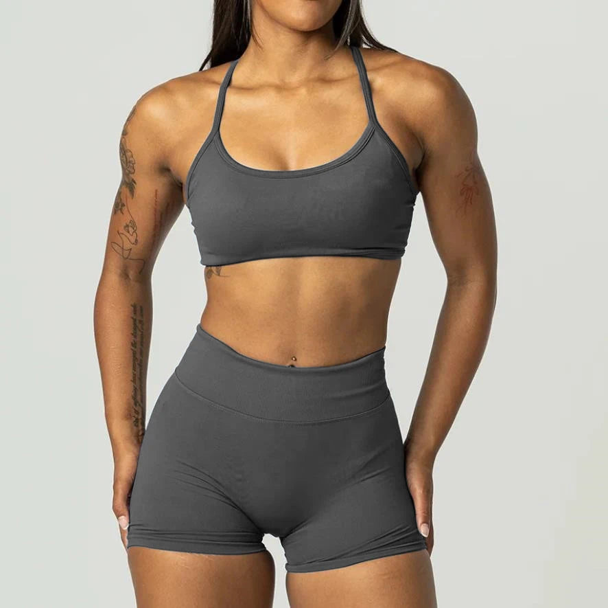 2PCS Dimpact Cross Yoga Set Sports Bra Shorts Workout Legging Outfit Seamless Fitness Women Gym Clothes XP389