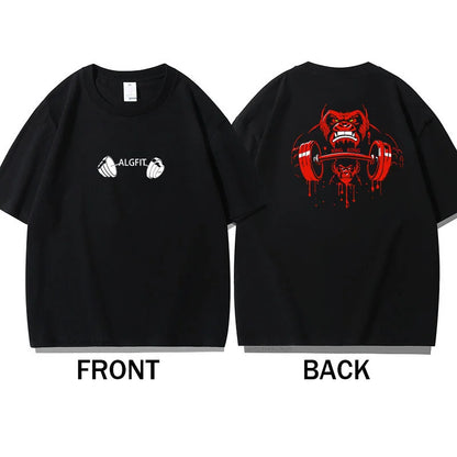 Men's Gym Fitness T-Shirt Summer 100% Cotton T-shirt Barbell Printing Short Sleeves Oversized Running Bodybuilding Sports Wear