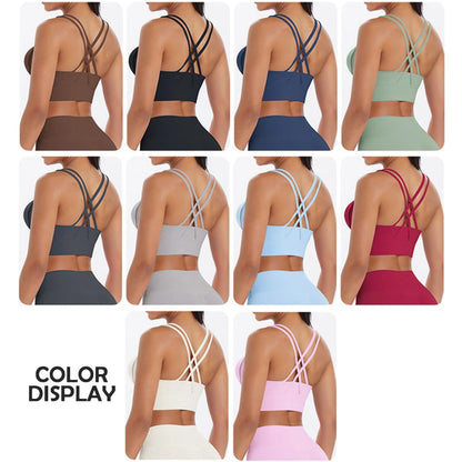 Una-Shop Crossed Back Yoga Bras for Women Gym Quick Dry Sports Underwear Fitness Push Up Workout Clothes Sportswear Tank Top