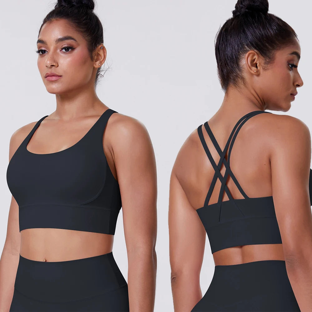 Una-Shop Crossed Back Yoga Bras for Women Gym Quick Dry Sports Underwear Fitness Push Up Workout Clothes Sportswear Tank Top