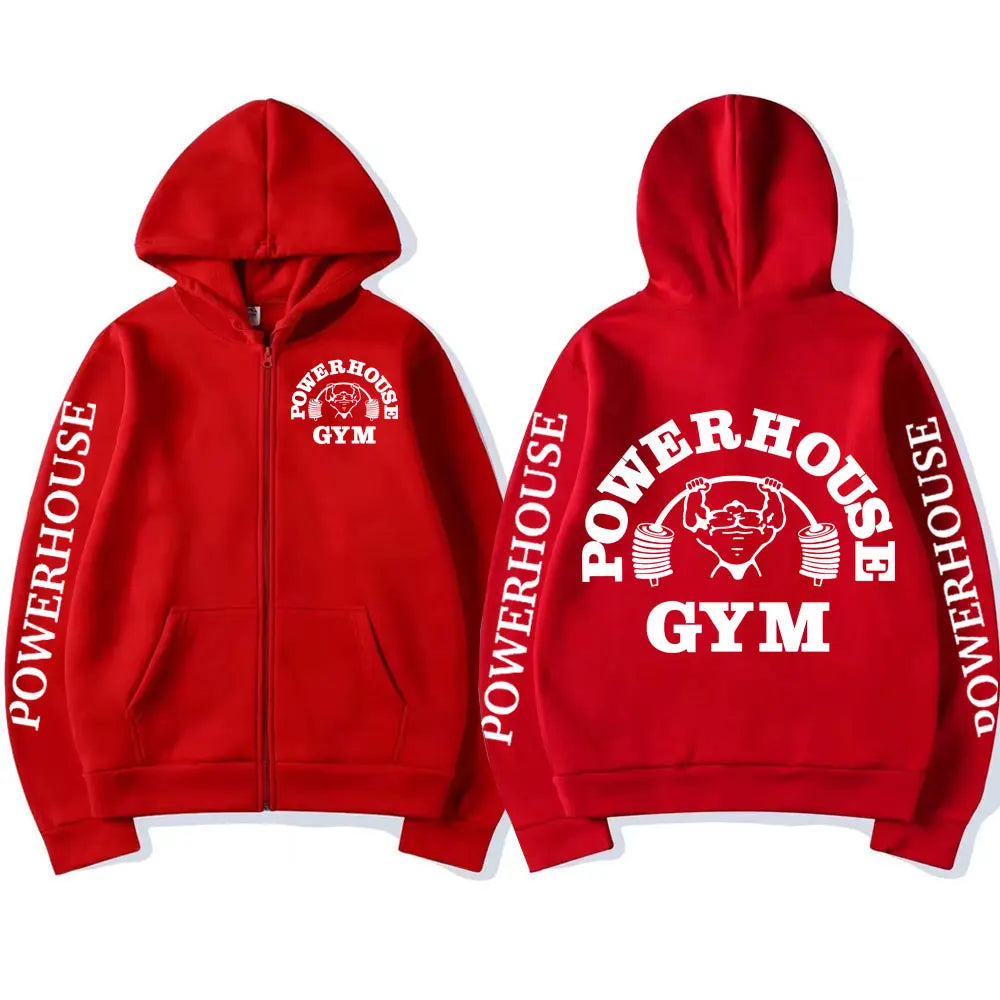 Powerhouse Gym Logo Zipper Hoodie Harajuku Men's Geek Fitness Cardigan Long Sleeve Sweatshirt Casual Fashion Oversized Pullovers