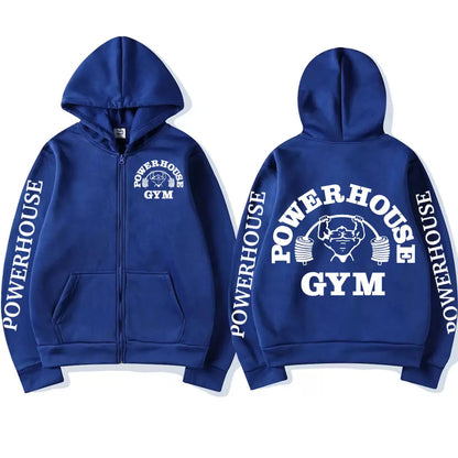 Powerhouse Gym Logo Zipper Hoodie Harajuku Men's Geek Fitness Cardigan Long Sleeve Sweatshirt Casual Fashion Oversized Pullovers