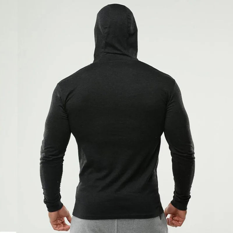 Mens Hooded Running T-shirts Spring Cotton Fitness Long Sleeve Hoodies Gym Warriors Workout Clothing Sports Muscle Shirt