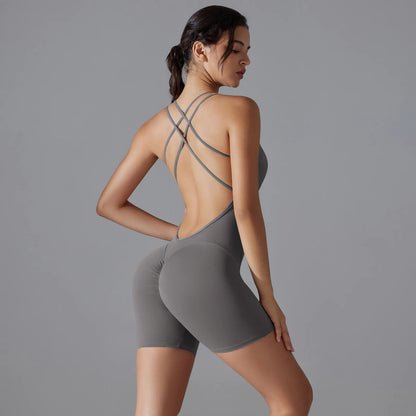 Yoga Set Romper Backless Set Fitness Bodysuit Stretch Bodysuit Gym Clothes Push Up Sportswear Tummy Control Skinny