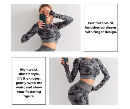 3pcs Women Carmful Camo Yoga Set Women Seamless Fitness Yoga Bra Sport