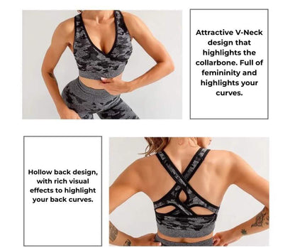 3pcs Women Carmful Camo Yoga Set Women Seamless Fitness Yoga Bra Sport